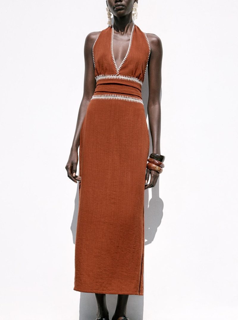 Summer Women’s Simple Embroidered Midi Dress