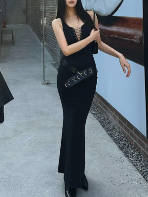 Summer Deep V Lace-Up Sleeveless Sheath Dress
