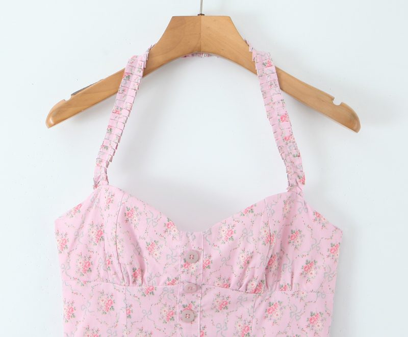 Pink Floral Backless Dress with Fitted Waist - Image 4