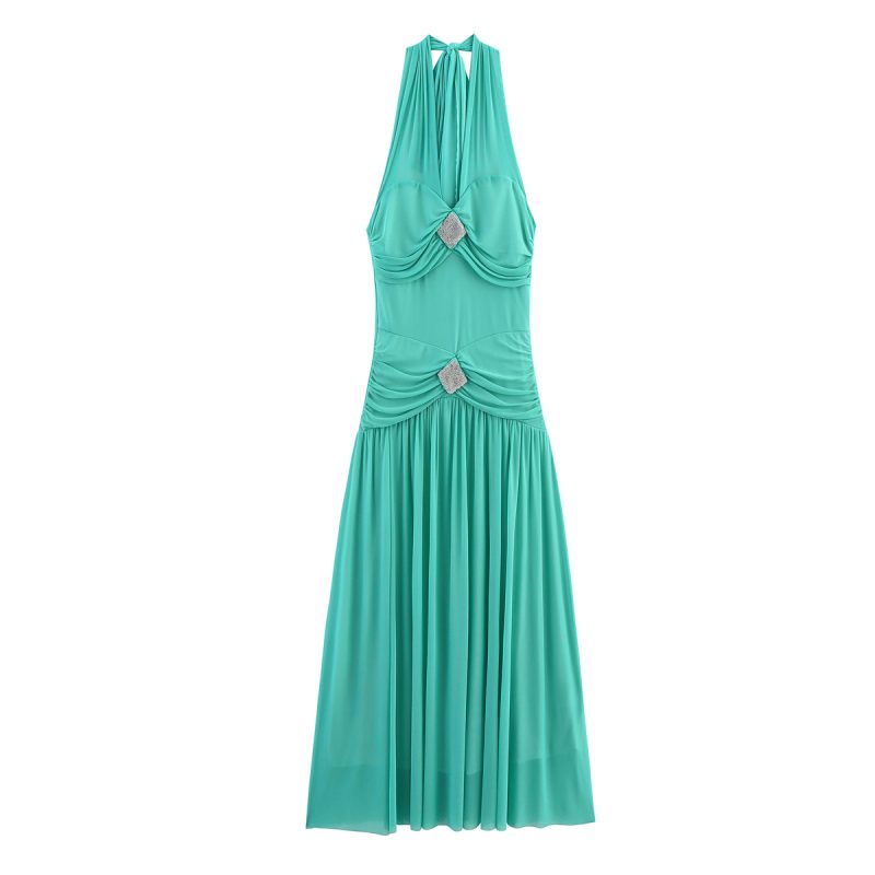 Women’s Summer Beaded Mesh Halterneck Swing Dress - Image 2