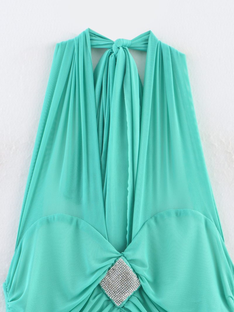 Women’s Summer Beaded Mesh Halterneck Swing Dress - Image 3
