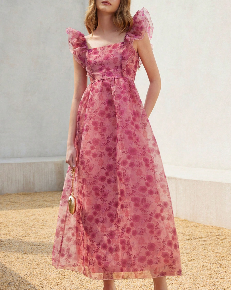 Women’s Summer French Fly Sleeve Waist Dress
