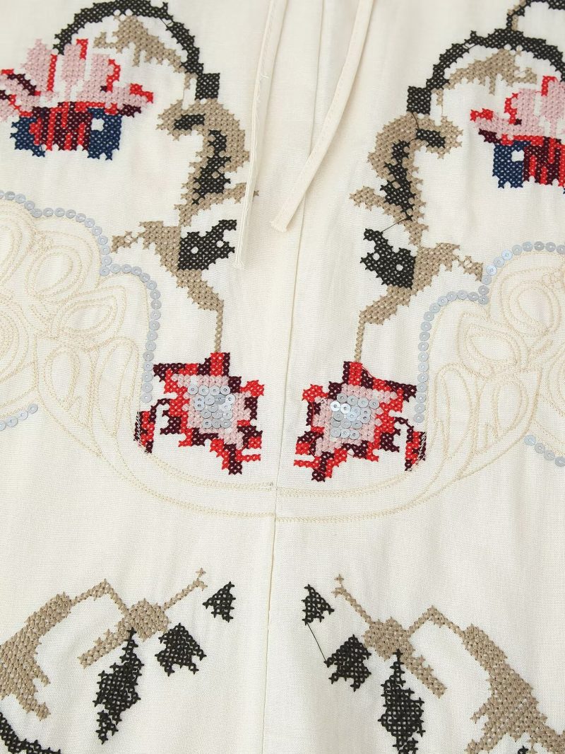 Boho V-Neck Embroidered Floral Long Sleeve Dress - Image 4