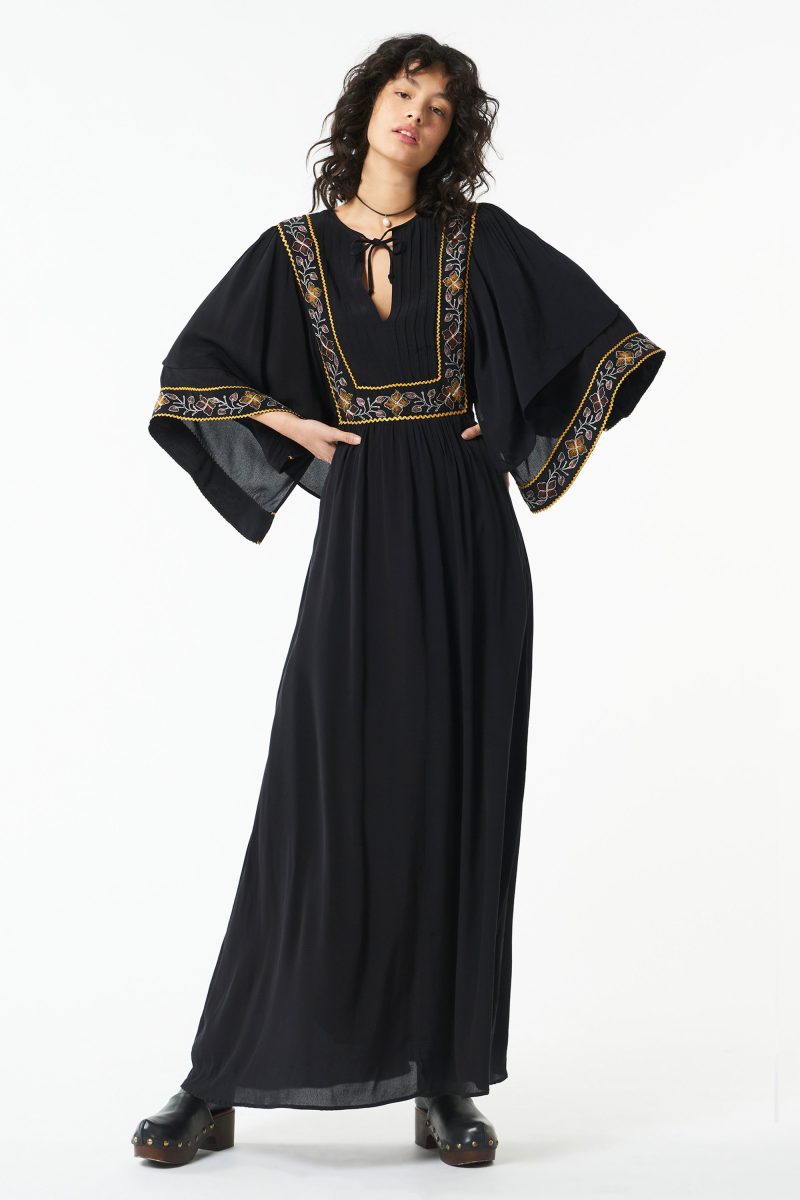 Black Vintage Embroidered Dress for Spring Vacation