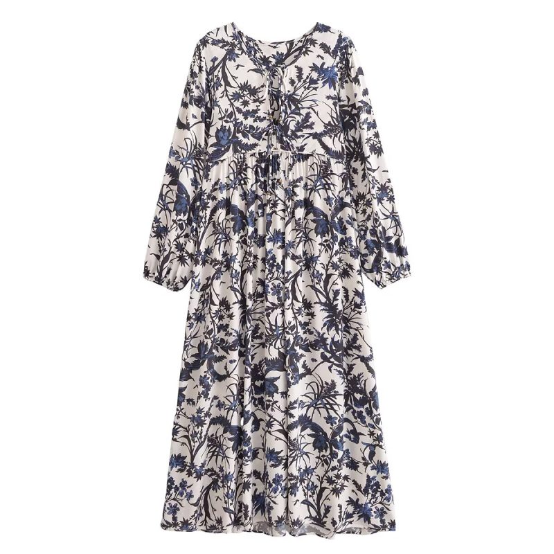 Women’s Bohemian Print Long Sleeve Midi Dress