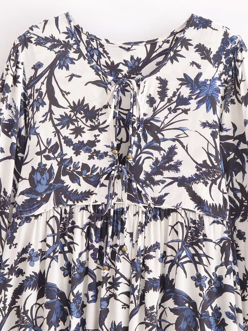 Women’s Bohemian Print Long Sleeve Midi Dress - Image 2