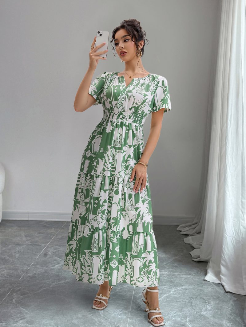 Women’s Vacation Coconut Print Puff Sleeve Dress - Image 3