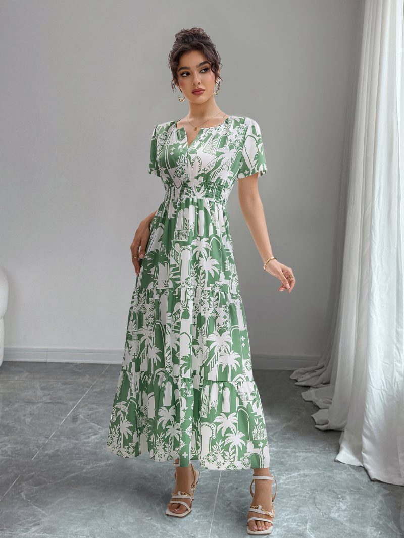 Women’s Vacation Coconut Print Puff Sleeve Dress - Image 4