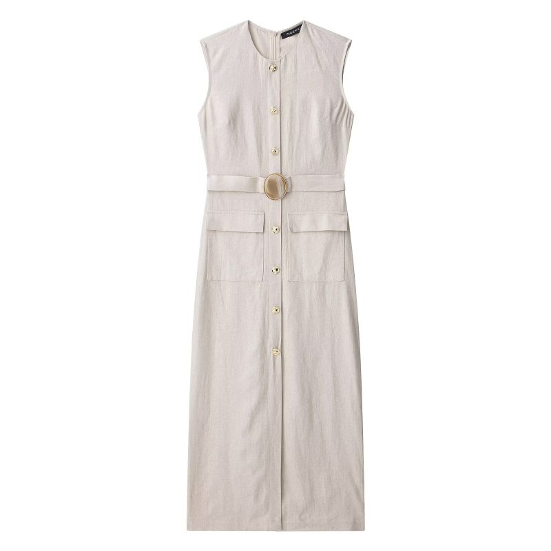 Elegant Sleeveless Round Neck Waist Trim Dress - Image 2