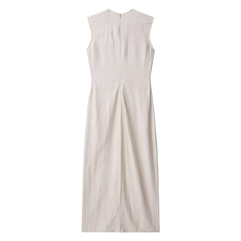 Elegant Sleeveless Round Neck Waist Trim Dress - Image 3