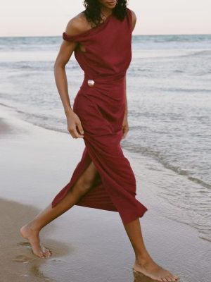 Summer Pleated Midi Dress for Women