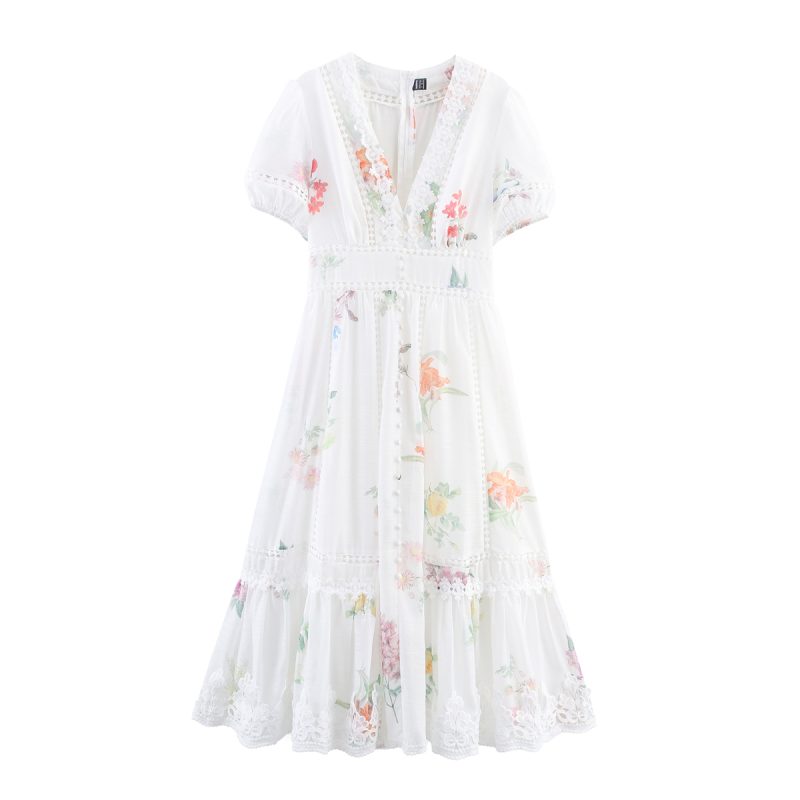 Simple Summer Swing Dress with Heavy Lace Stitching