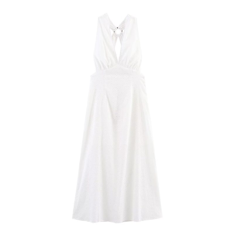 Elegant Embroidered Backless Dress for Summer Women