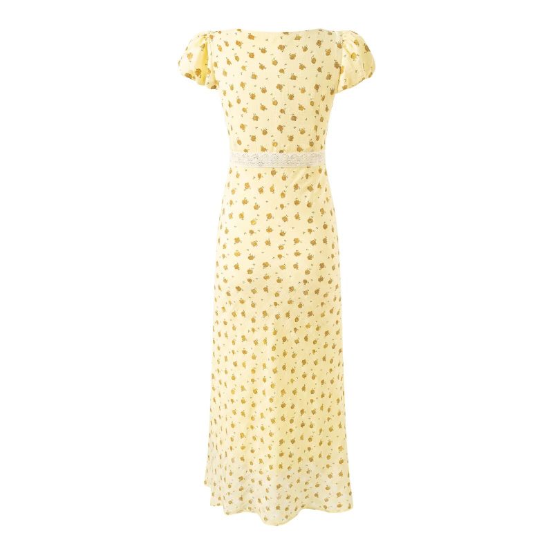 Floral Lace Bow Square Neck Vacation Dress - Image 2