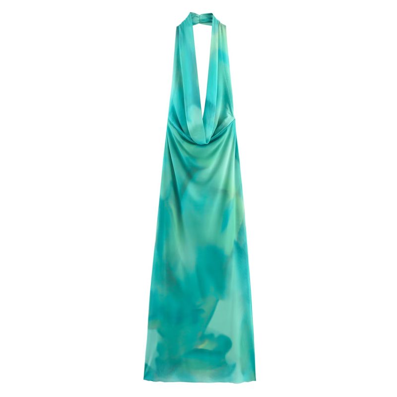 Women’s Lightweight Summer Pleated Printed Halter Dress