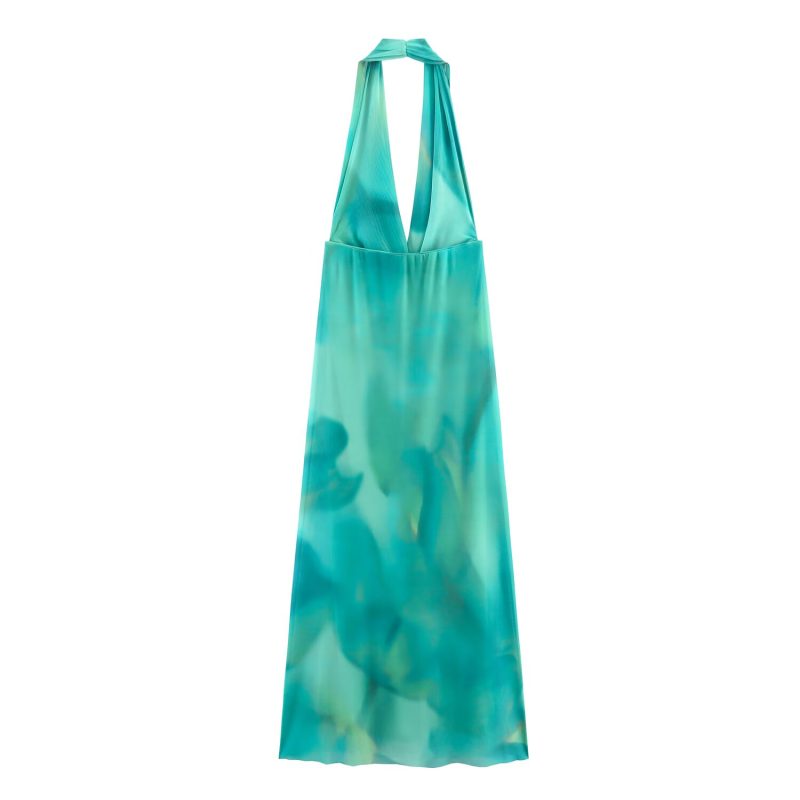 Women’s Lightweight Summer Pleated Printed Halter Dress - Image 2