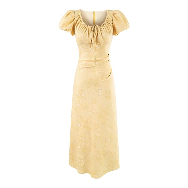 Controlled Waist Elegant Jacquard Maxi Dress Women