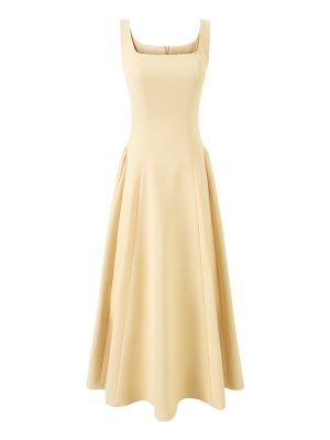 Women's Yellow Pleated Summer Dress with Straps