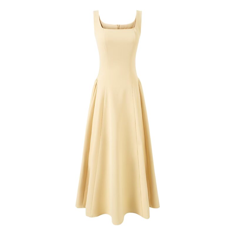 Women's Yellow Pleated Summer Dress with Straps