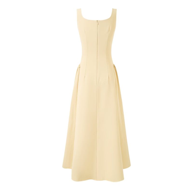 Women's Yellow Pleated Summer Dress with Straps - Image 2