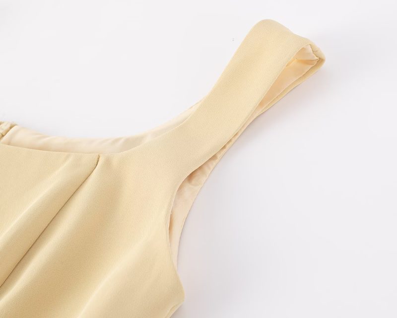 Women's Yellow Pleated Summer Dress with Straps - Image 3