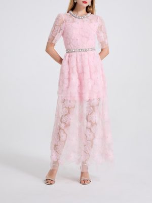 Women’s Pearl Stitched High Waist Evening Dress
