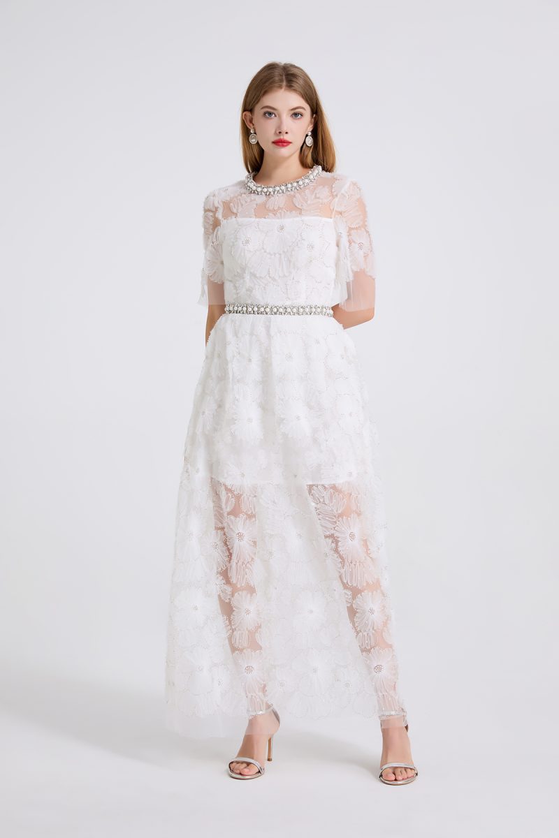 Women’s Pearl Stitched High Waist Evening Dress - Image 2