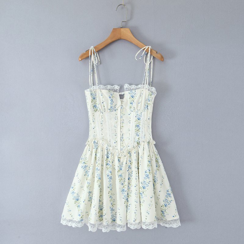 Waist-Tight Lace Stitching Printed Dress Women