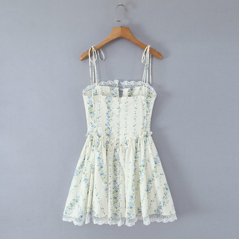 Waist-Tight Lace Stitching Printed Dress Women - Image 2
