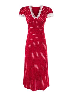 Chic Summer Polka Dot Maxi Dress with Lace V-Neck