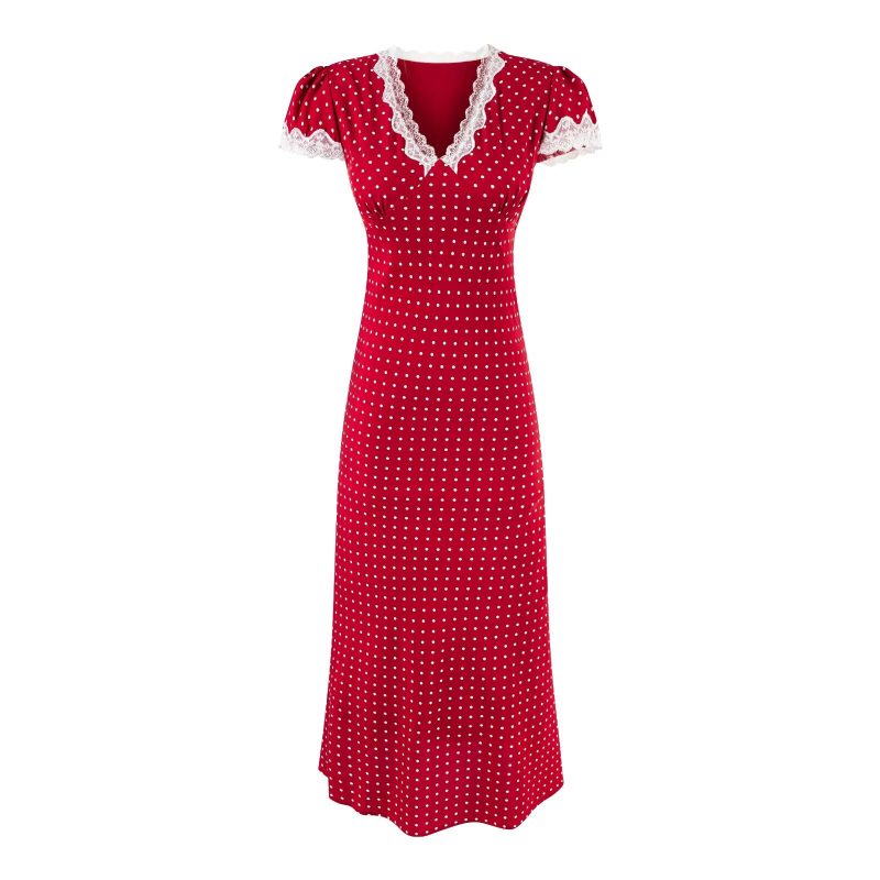 Chic Summer Polka Dot Maxi Dress with Lace V-Neck
