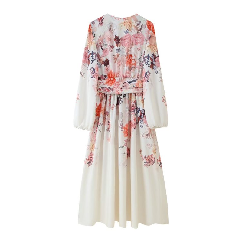 Autumn French Vintage Floral Print Belted Dress - Image 2
