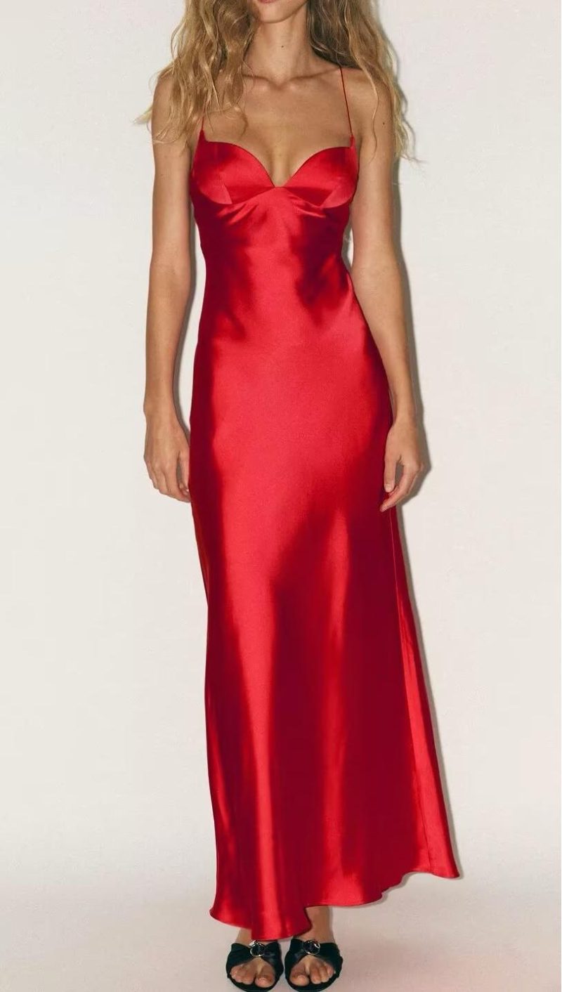 Summer Women’s Elegant Silk Satin Strap Dress