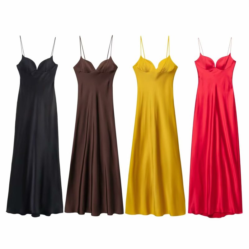 Summer Women’s Elegant Silk Satin Strap Dress - Image 3