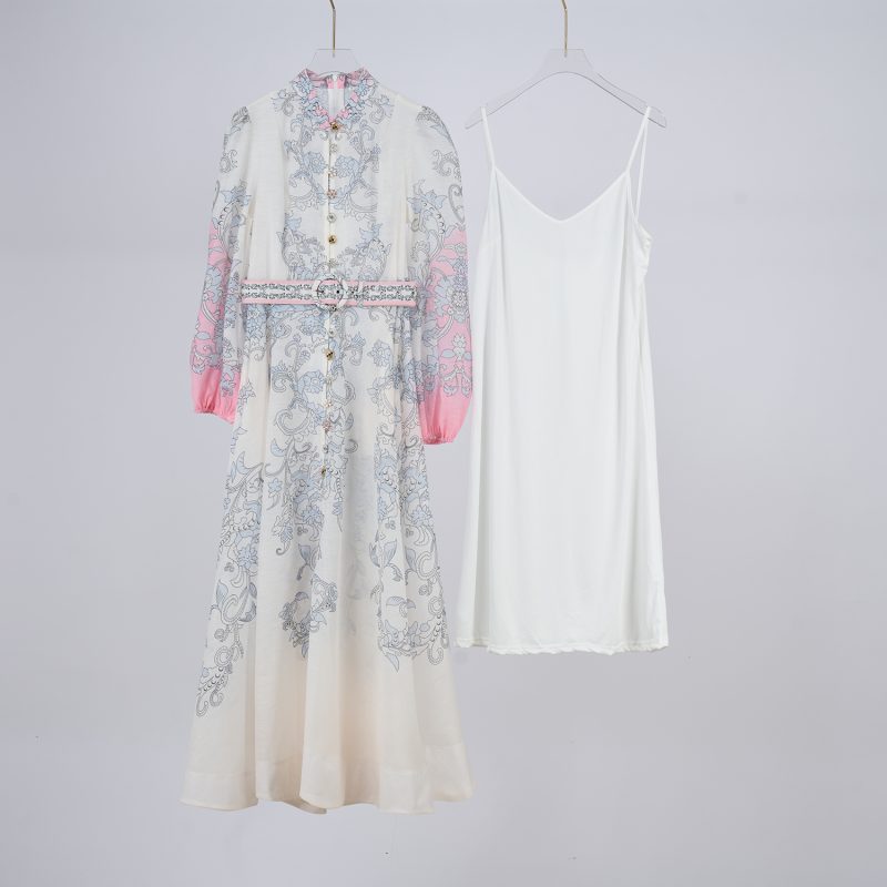 Women’s Retro Printed Lantern Sleeve Button Down Maxi Dress - Image 2
