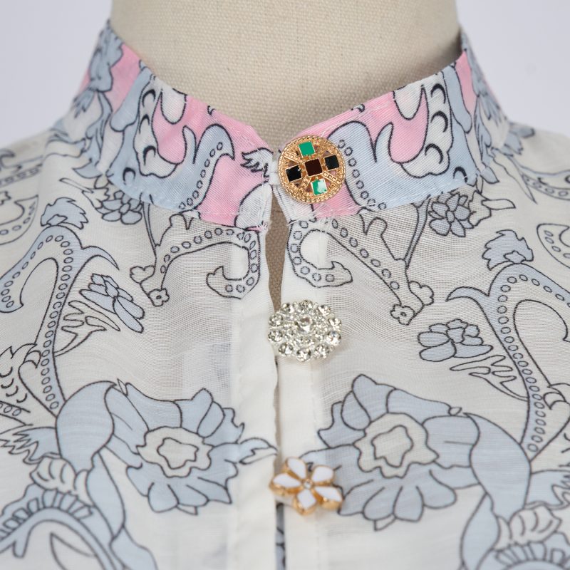 Women’s Retro Printed Lantern Sleeve Button Down Maxi Dress - Image 3