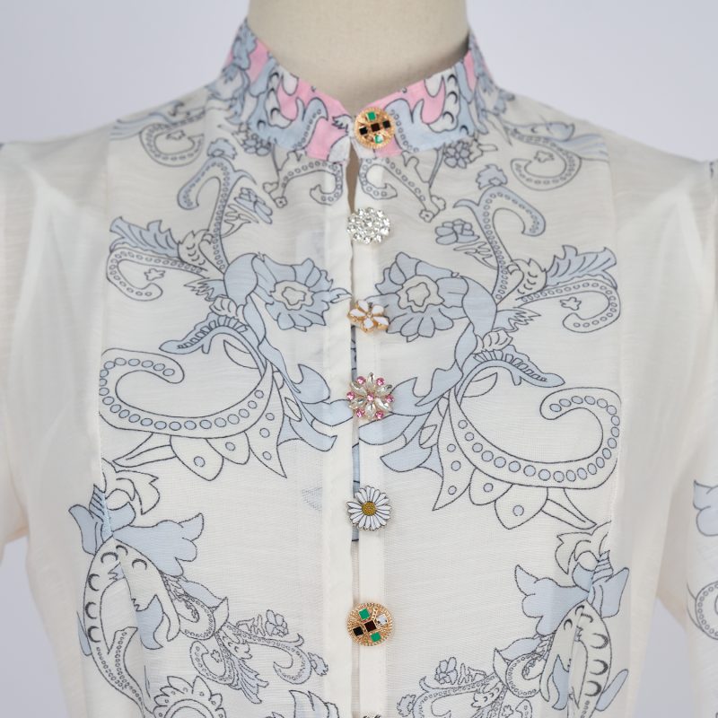 Women’s Retro Printed Lantern Sleeve Button Down Maxi Dress - Image 4