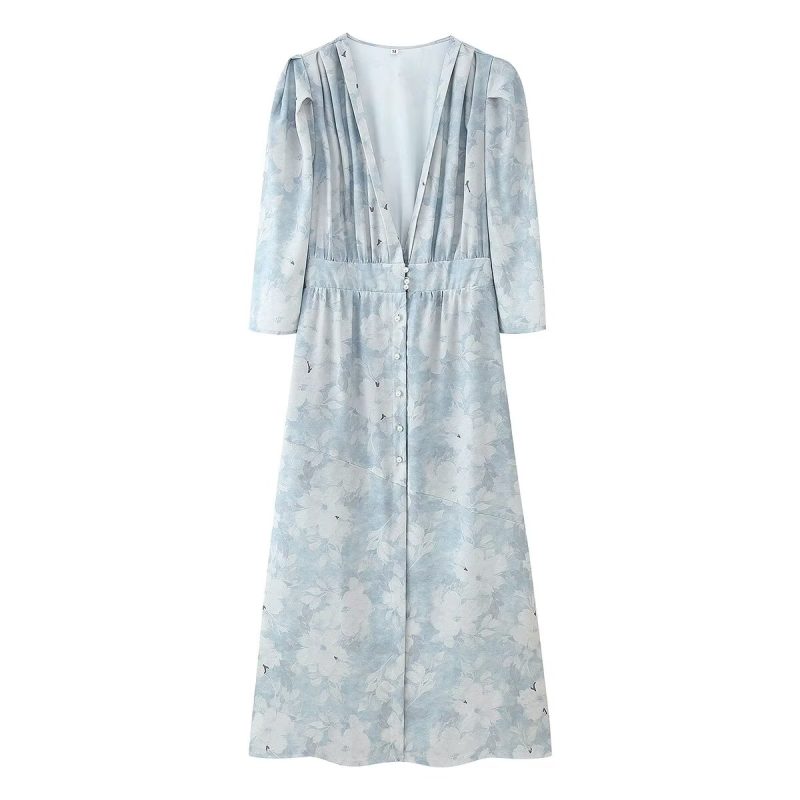 Graceful Autumn Puff Sleeve Dress Adorned