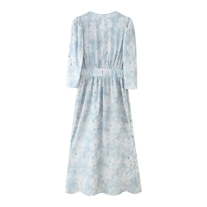 Graceful Autumn Puff Sleeve Dress Adorned - Image 2