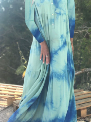Women’s Spring Summer Gradient Print Collared Swing Dress