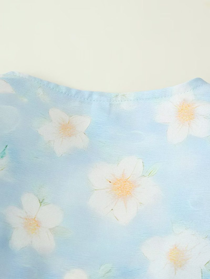 Women’s Summer V-Neck Printed Puff Sleeve Dress - Image 3