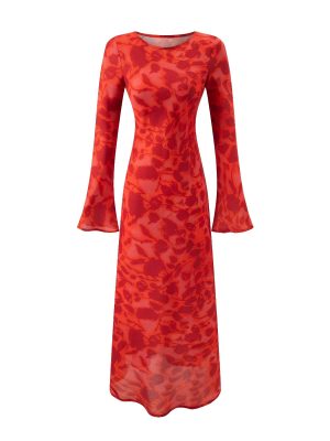 Women’s Autumn Rose Print Slim Fit Flared Dress