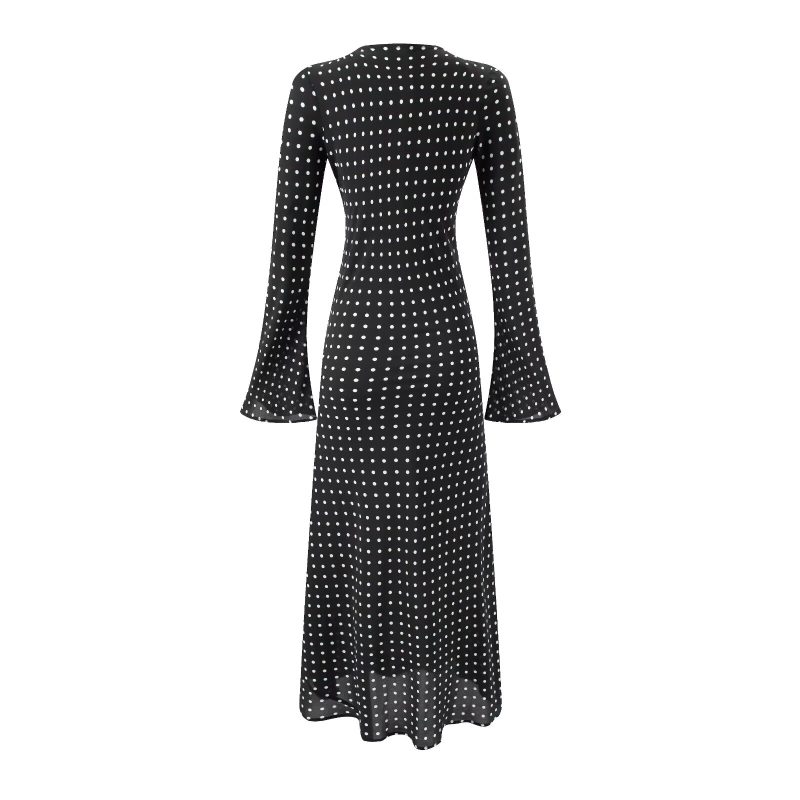 Elegant Women’s Polka Dot Flared Sleeve Slim Dress - Image 2