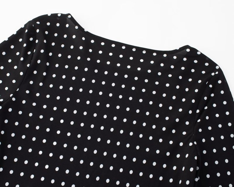 Elegant Women’s Polka Dot Flared Sleeve Slim Dress - Image 4