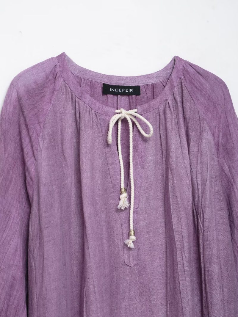 Women’s Autumn Tie-Dye Long Sleeve Shirt Dress - Image 4