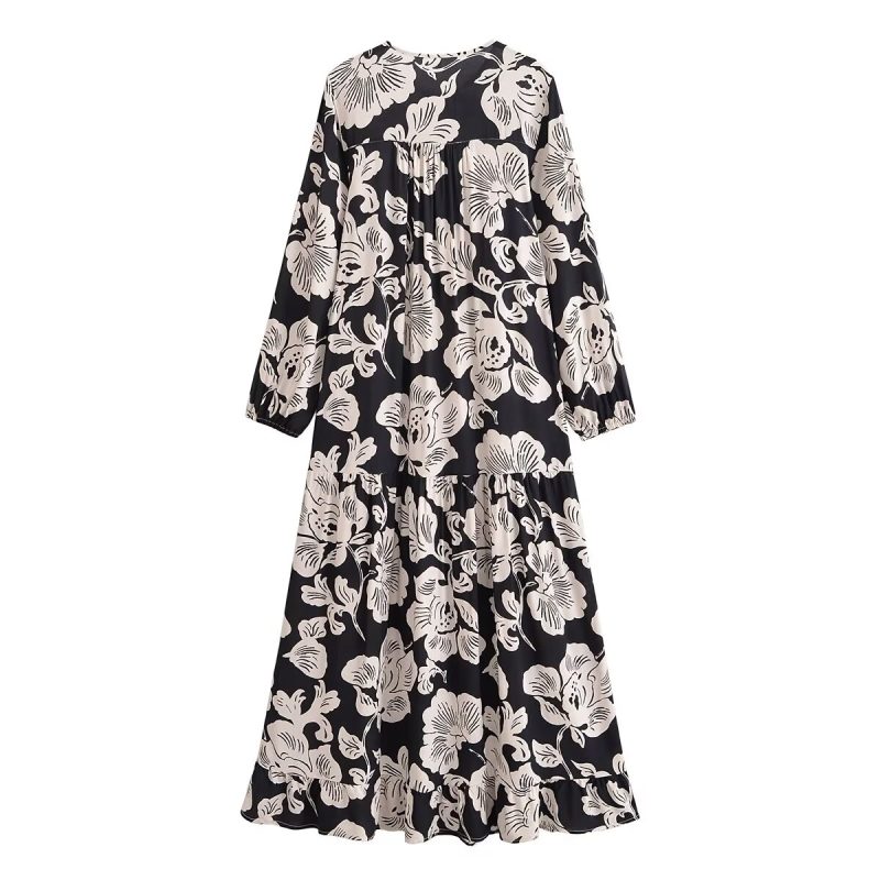 Women’s Bohemian Printed Rayon Long Sleeve Maxi Dress - Image 2