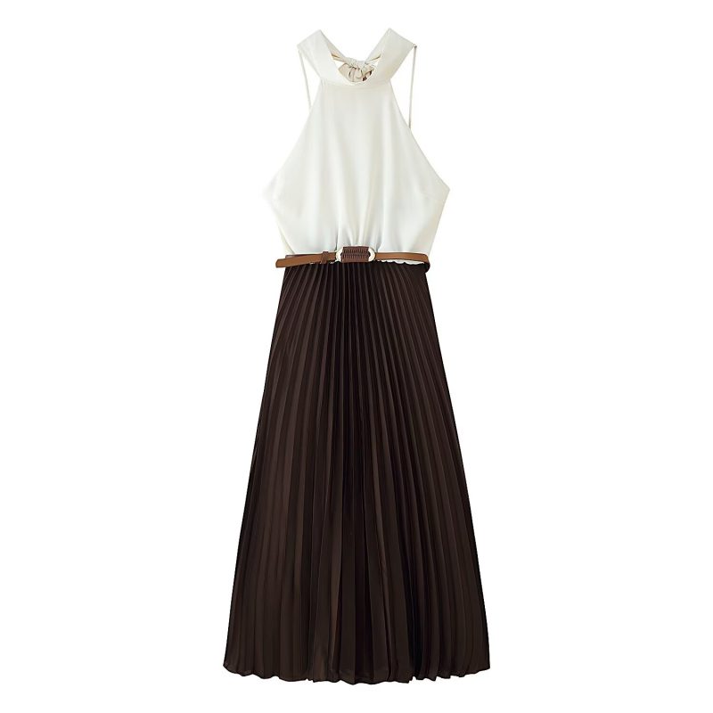 Women’s Summer Slim Fit Pleated Stitching Midi Dress - Image 2