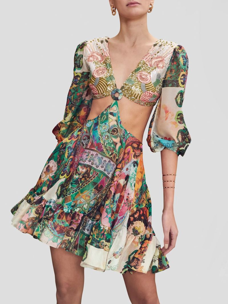 Women’s Slimming Printed Maxi Dress with Buckle - Image 2
