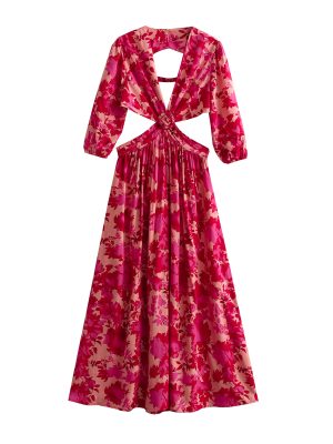 Spring Printed Asymmetric Hollow Out Irregular Dress