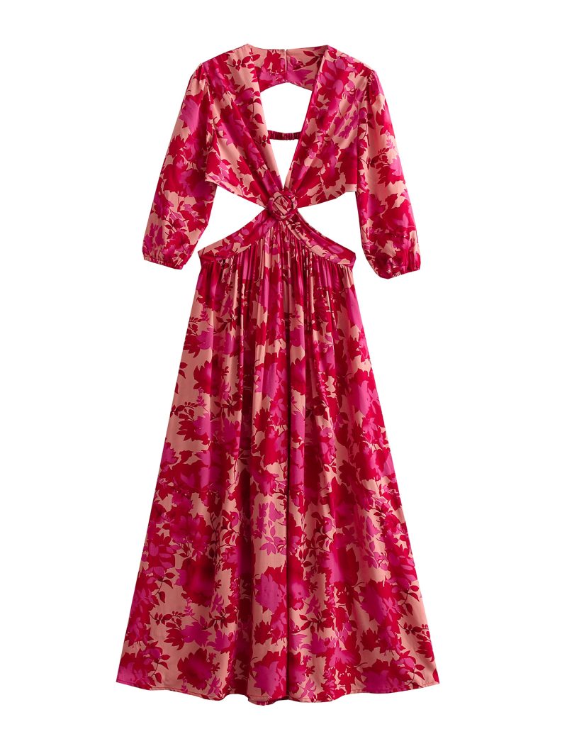Spring Printed Asymmetric Hollow Out Irregular Dress